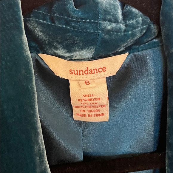 Sundance Teal Velvet silk Jacket Shawl Collar Pockets Women’s 6 - Picture 2 of 8